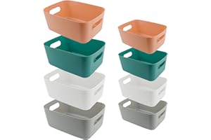 Lre Co. Panier de Rangement, Paniers en Plastique Boîte de Rangement Petits Paniers avec Poignées Organisateur de Conteneur de Rangement pour Salle de Bain Cuisine Étagère Placard, 8 pièces