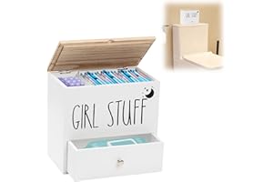 mumisuto Porta tamponi per bagno, Scatola Porta Assorbenti, Contenitore per tamponi per bagno, Organizer Rustico In Legno Per Prodotti Femminili con Cassetto e Coperchio, Organizer Femminile (Bianco)
