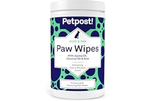Petpost | Paw Wipes for Dogs - Cleans and Soothes Dog Paws - 70 Ultra Soft Large Cotton Pads in Coconut Oil, Jojoba Oil, and Aloe Cleaner (Cherry Blossom)