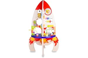 Classic World Wooden Multi-Activity Rocket, Interactive & Educational Preschool Montessori Toy, 37 x 37 x 62 cm, 18 Months+