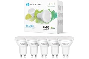 Aigostar -Bombilla LED 8W GU10, Luz blanca fría 6500K, 640lm, Esmerilada, no regulable - Caja de 5 unidades