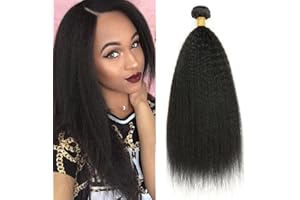 MUABY Yaki Human Hair Bundles Brazilian Virgin Hair Weave Bundle Human Hair Kinky Straight Bundles Cabello Natural Humano Cabello Humano Ondulado Color Negro Nnatural 100g 14 pulgadas