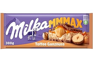 ‎MILKA Milka Mmmax Toffee Ganznuss – Alpenmilch-Schokolade mit Karamell, Milchcrème und ganzen Haselnüssen – 300g