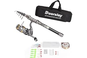 ‎DOORSLAY doorslay Tragbares Angelset, Teleskop Angelrute und Angelrolle Set mit 106m Angelschnur, Angelköder-Set,Angelzubehör, für Kinder, Erwachsene, Anfänger und Angelliebhaber