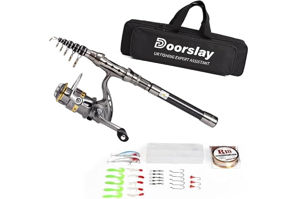Doorslay Ensemble de pêche Portable, Ensemble de pêche Complet Professionnel, 1 * Canne à pêche télescopique, 1 * Moulinet de pêche, appât, Ligne de pêche de 100 m, débutants et Amateurs de pêche