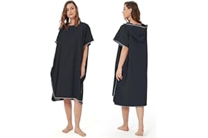Jucreevii Poncho de Bain Microfibre Serviette Poncho de Plage avec Capuche Surf Poncho Séchage Rapide & Léger Serviette de Plage Hommes Femmes Adultes Changing Towel pour Beach Surfing Natation, Noir