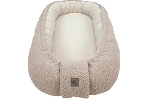 WIKLINOPOL Babynest, Nestchen für Neugeborene – Baby Nestchen 80x46 cm in Beige, Tragbares Nest aus Musselin & kuscheligem Teddy-Plüsch - Baby Nest für Neugeborene mit herausnehmbarer Matratze