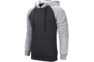 comefohome Hoodies for Men UK Pullover Color Block Fleece Sweatshirts Long Sleeve Drawstring Casual Designer Hoody Tops with Pockets