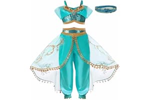 ENNOTEK Kids Jasmine Dress Fancy Party Princess Costumes Dress Up for Girls - Two Pieces Sequined Cosplay Outfit for Birthday World Book Day Christmas 7-8 Years