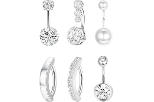 5Pcs Belly Button Ring Set Stainless Steel Belly Button Rings Dangle Piercing Jewelry with Heart Shape Bow for Women Girls