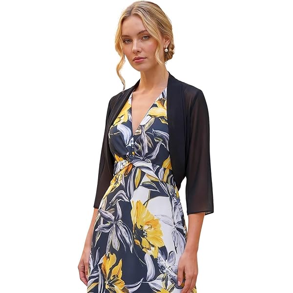 formal dress bolero shrug Allegra K Women's Satin Open Front Mesh – Elegant Evening For Cocktail, Wedding, Prom & breathable material known for its smooth texture and fluid movement Chiffon Bolero Jacket by Eva