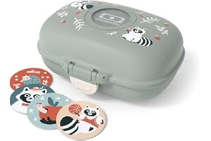 monbento - Boîte à Goûter Enfant MB Gram Raccoon - Snack Box pour Fille et Garçon - Idéal Pour Ecole ou Parc - Sans BPA - Durable et Sûre - Motif Raton Laveur - Vert