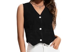 MISS MOLY Women's Vintage Denim Vest 2025 Lightweight Cropped Waistcoat with V-Neck & Back Slit Jean Button Down Gilet