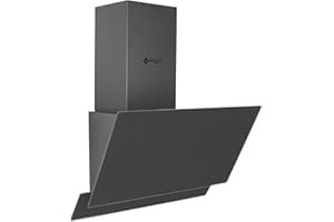 Wiggo Cappa aspirante da 60 cm, senza cappuccio, uscita 300 m³/h, display touch a 3 livelli, inclinata con filtro antigrasso e 2 filtri a carbone, con 2 parti frontali in vetro grigio