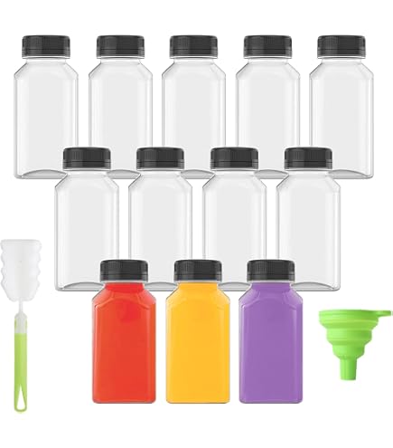 12 Bouteilles Plastiques Réutilisables 150ml Ezydka - Avec Brosses Et Autocollants - Pour Jus, Smoothies - Noir