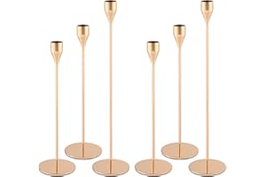 HASJOIN 6 Pack Taper Candle Holders Gold Candle Holders Two Pairs of Each Size, Fits Most Candle Decorations Iron Candle Holders for Fireplaces, Weddings, Dinners, Birthday Parties, Table Centerpieces