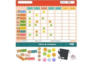 TINIOP®-Tableau de Récompense Magnétique pour Enfants – Planificateur Hebdomadaire et Quotidien avec Aimants Illustrés et Smiley –Organisation, Autonomie, Comportements Positifs –Fixation Frigo ou Mur