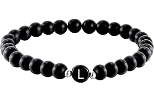 Kim Johanson Partner Perlenarmband mit Buchstabe aus Onyx Stein für Pärchen I Naturstein Freundschaftsarmband in Schwarz I Geschenk für Paare mit Gravur I Für Frauen und Männer inkl. Schmuckbeutel