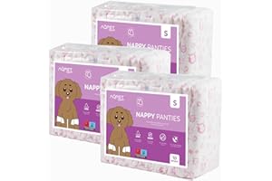 Aqpet Lot de 30 Couches hygiéniques pour Chiens Femelles pour Cycle d'incontinence avec Fermeture adhésive réglable, Anti-Odeur, jetable, Taille Petite 370 x 275 mm