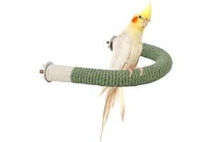 Hypeety Bird Perch Stand for Cockatiel, U Shape Natural Wood Hemp Rope, Safe Non-slip Foot Exercise and Beak Trimming Toy, Easy Installation, Pink, Small 7.4x5.9in
