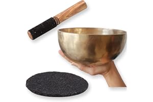 TENET - Campana tibetana Chö-pa fatta a mano in rame, stagno e 8 metalli nobili + Batacchio piu Base in Lana (14.5 cm)