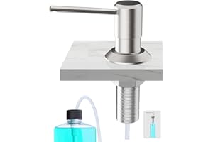 Poveta Seifenspender Küche Einbau, Spülmittelspender Küche für Spülbecken, Soap Dispenser mit 300ML Flasche und 1,2 m Schlauch, Seifenspender aus Kupfer, Oben Befüllen, Gebürsteter Edelstahl