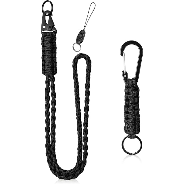 JEYORZY Mousqueton Tactique, 2PCS Lanyard Paracorde, Porte Clé Mousqueton, Porte-clés En Ceinture, Boucle Clip Pour Carte D'identité, Caméra, Porte-clés Tour De Cou, Paracorde Lanyard