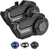Moman Interfono Moto, H2 Pro【2 Pezzi Nero】 Auricolare Casco Moto Coppia 1000M Sistema di Comunicazione con Wireless 5.1 Cance