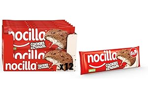 Nocilla, Cookies, Cookies&Cream, Galletas de cacao con gotas de chocolate, rellenas con crema de leche y trocitos de galleta de cacao - 12 Packs de 6 Unidades - 1440g