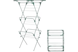 EPROSMIN 3 Tier Deluxe Clothes Airer Horse, Foldable & Winged Indoor Clothes Laundry Drying Rack with 4 Clothes Hanger Slots