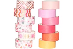 YUBBAEX Washi Tape Set 12 Rollos cinta adhesiva decorativa Washi Glitter Adhesivo de Cinta Decorativa para DIY Crafts Scrapbooking 15mm de ancho (Rosa Mezcla)