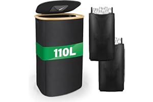 MOWETOO 110L Pfandflaschen Sammelbehälter mit Deckel & 2 abnehmbaren Tragetaschen, Groß Pfandflaschen Aufbewahrung, Behälter Leergut & Altglas Aufbewahrung, Küche Abstellraum Flaschentasche