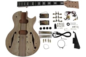 Semi Hollow DIY Guitar Kit LPSH Mahogany Semi hollow Body with Spalted Maple Veneer Top Gold Fittings No Soldering By Coban Guitars