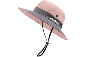 SEYUFN Damen Sonnenhut Outdoor Sommer Wanderhut Damen UV-Schutz Bucket Cap Faltbar Mesh Pferdeschwanz Breite Krempe Zum Safari Angeln