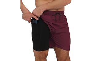 Arcweg Men's Swim Trunks Mens Swimming Shorts with Compression Liner Quick Dry Stretchy 2 in 1 Board Shorts with Zipper Pockets