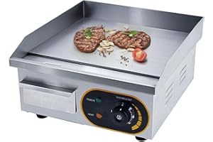 MOOTACO Plancha professionnelle électrique Plaque Inox lisse protection de gril (36 x 38 x 20 cm)