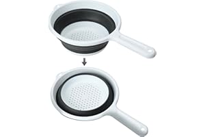 4UBonLife Scolapasta Pieghevole in Silicone con Manico, Filtro Cucina Pieghevole, Colander da Cucina Salvaspazio Setacci, per Drenante Frutta Verdura Pasta (Bianco/Grigio)