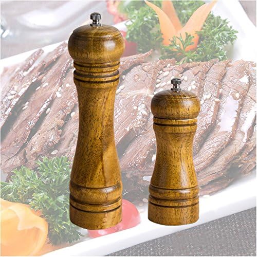 SenLu Adjustable Wooden Salt Pepper Grinders Manual Ceramic Mill System for Cooking Spices (8 inch)