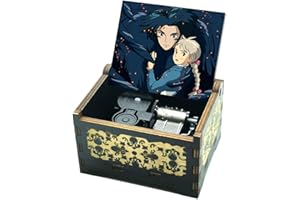 MICTENEY Howls Moving Castle Caja de música,Tocar la melodía-Merry Go Round of Life,Madera 3D-Grabado