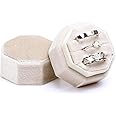 Velvet Ring Box, WantGor 3 Slots Jewelry Ring Gift Box Vintage Ring Display Holder Case for Wedding Ceremony Proposal Engagement (Beige)