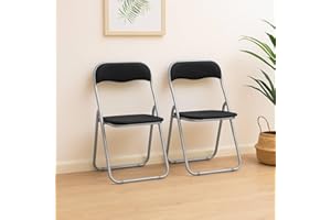Dmora - Lot de 2 chaises pliante Marbella, Fauteuil gain de place, Chaise invité, Siège de réunion en simili cuir, 43x47h80 cm, Noir