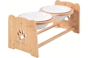 MUAWO Petzy Premium Hundenapf, höhenverstellbar, 1200 ml pro Keramik-Napf. Perfekt für große Hunde, mit robuster Bambus-Futterstation für Bequeme Fütterung