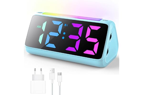 Digital väckarklocka, digital barnväckarklocka med ljus, färgrik LED-skärm, 0-100% ljusstyrka, 2 larm, snooze, 3 volymnivåer, USB-laddare, barnväckarklocka för sovrum, nätströmdrift