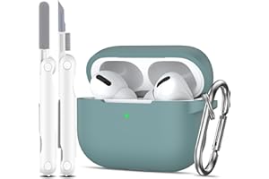 MHYALUDO Kompatibel mit AirPods Pro-Hülle, Anti-Fall-Schutz aus weichem Silikon, stoßdämpfend, kompatibel mit AirPods Pro-Hülle, Skin Touch mit Schlüsselanhänger und Reinigungsset, Kieferngrün