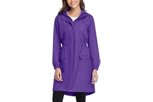 Gyabnw Chaqueta Mujer Impermeable Larga Abrigo Impermeable Ligero con Cremallera Cordón Abrigo de Cortavientos Deportivo Chubasquero con Capucha de Viento Lluvia Secado Rápido