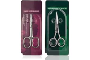 Campumer Nose Hair Scissors (Rounded Tip) & Beard Scissors - Safety Blunt-tip Facial Hair Scissors for Nose Hair, Moustache and Beard, Eyebrows, Eyelashes, Ear Hair CP-061-UK-A