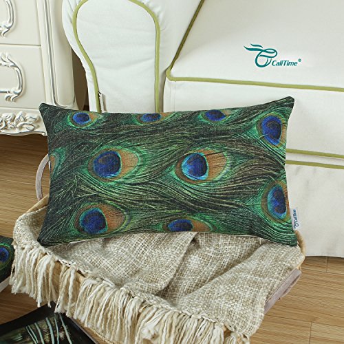 Euphoria Hauptdekor Kissenbezüge Kissen Baumwoll Leinen Mischung Pfauenfeder Druck 30cm X 50cm - 2