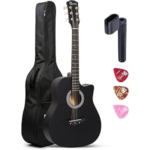 Revel 38 Inches Lindenwood Cutaway Design Acoustic Guitar With Carry Bag And Plectrums. (Black)