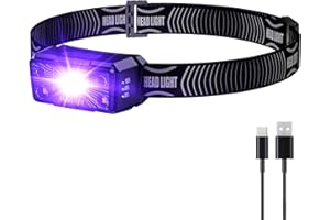 COSOOS Lampada frontale UV Torcia a luce nera, Torcia ricaricabile da 395 nm con luce bianca e ultravioletta, Rilevatore di macchie di urina di cani e gatti, cimici dei letti, scorpioni.