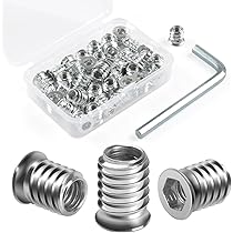 50 Boccole Filettate Per Legno M4x8mm - In Lega Di Zinco Con Attacco Esagonale, Per Mobili E Fai Da Te - Foto 12